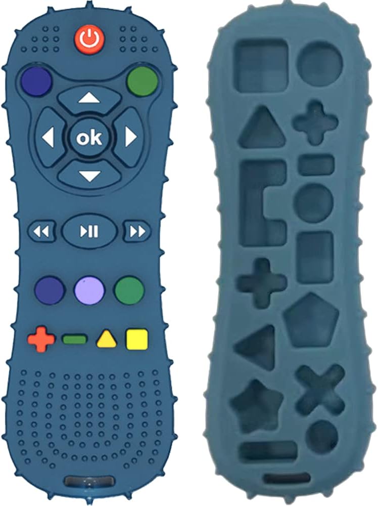 Nakital Remote teether for Baby, Soft Chew Toys with TV Remote Control Shape, Early Educational Sensory Toy for Babies Teething Relief and Soothe Sore Gum Infant Teether for 3-12 Months Blue