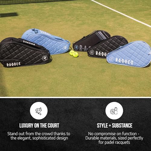 Raquex Elite Quilted Padel Racket Bag (Up to 4 Racquets) ??Blue or Black - Faux Leather Padel Bag for Men and Women Padded Padel Racket Protector Bag - Luxury Padel Gift