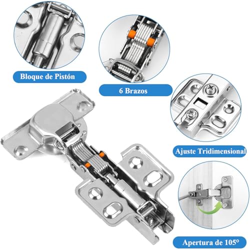 SOJITAS 8 Pcs Door Hinges for Kitchen, Bathroom and Cabinet Furniture Doors, Soft Close, Straight Cup 105°Opening, Full Overlay Cabinet Hinges, Removable and Adjustable with Screws