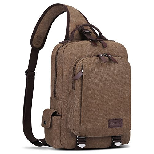 S-ZONE Men Crossbody Sling Bag Fit for 14 Inch Laptop Casual Canvas Single Chest Shoulder Backpack
