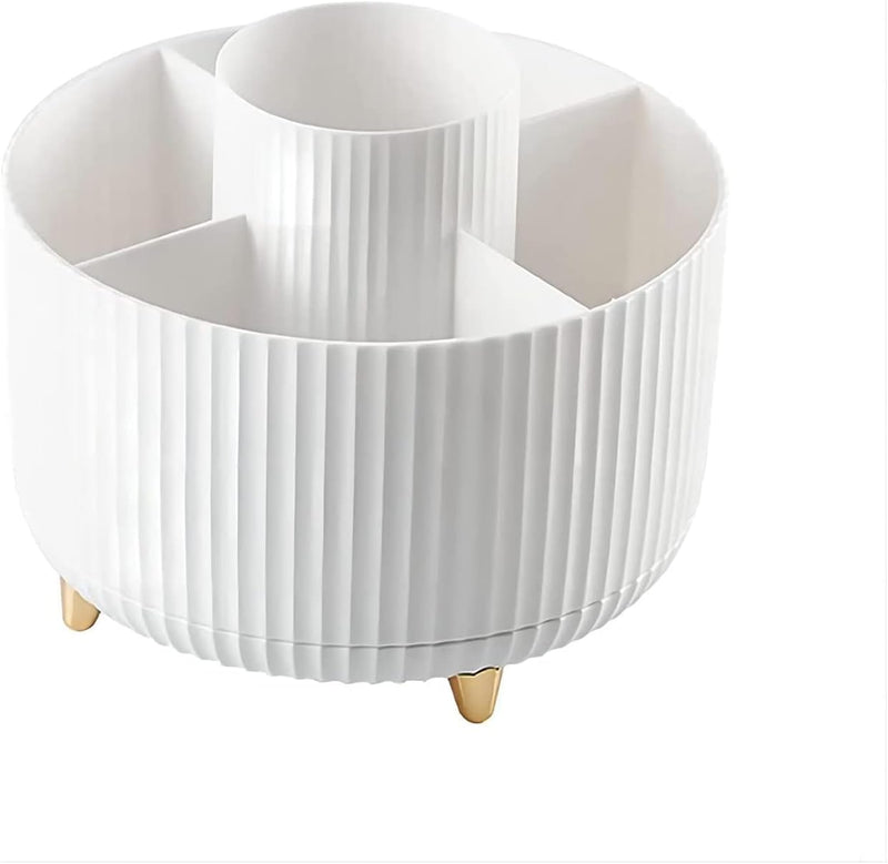 WEZCHUGHAOL Makeup Brush Holder Organizer, 360 Rotating Cosmetic Organizer, 5 Slot Make up Brushes Cup, for Vanity Decor, Bathroom Countertops, Desk Storage Container, Cosmetic Display Cases (White)