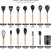 Sunnyrobby Kitchen Utensils Silicone 11-Pieces Spatula Set with Organizer Cup Holder, Non-Stick Cookware Non-Toxic Cooking Tools Includes Tongs, Spatula, Turner, Ladle, and More