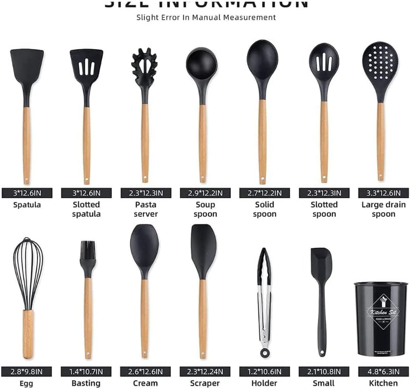 Sunnyrobby Kitchen Utensils Silicone 11-Pieces Spatula Set with Organizer Cup Holder, Non-Stick Cookware Non-Toxic Cooking Tools Includes Tongs, Spatula, Turner, Ladle, and More