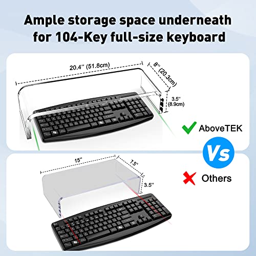 AboveTEK Premium Acrylic Monitor Stand, Custom Size Monitor Riser/Computer Stand for Home Office Business w/Sturdy Platform, PC Desk Stand for Keyboard Storage & Multi-Media Laptop Printer TV Screen