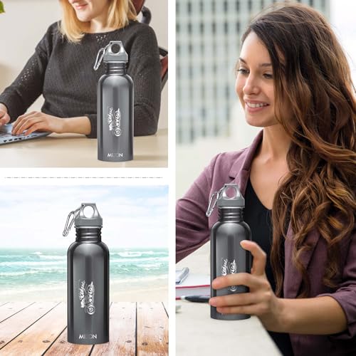 MILTON 750ml Stainless Steel Water Bottle with Screw Top Lid, Single-Walled, BPA-Free, Leak-Proof, Rust-Free, Easy-Grip Fridge Bottle, Gym Bottle for Men, Kids, School & Travel - Alive - Black