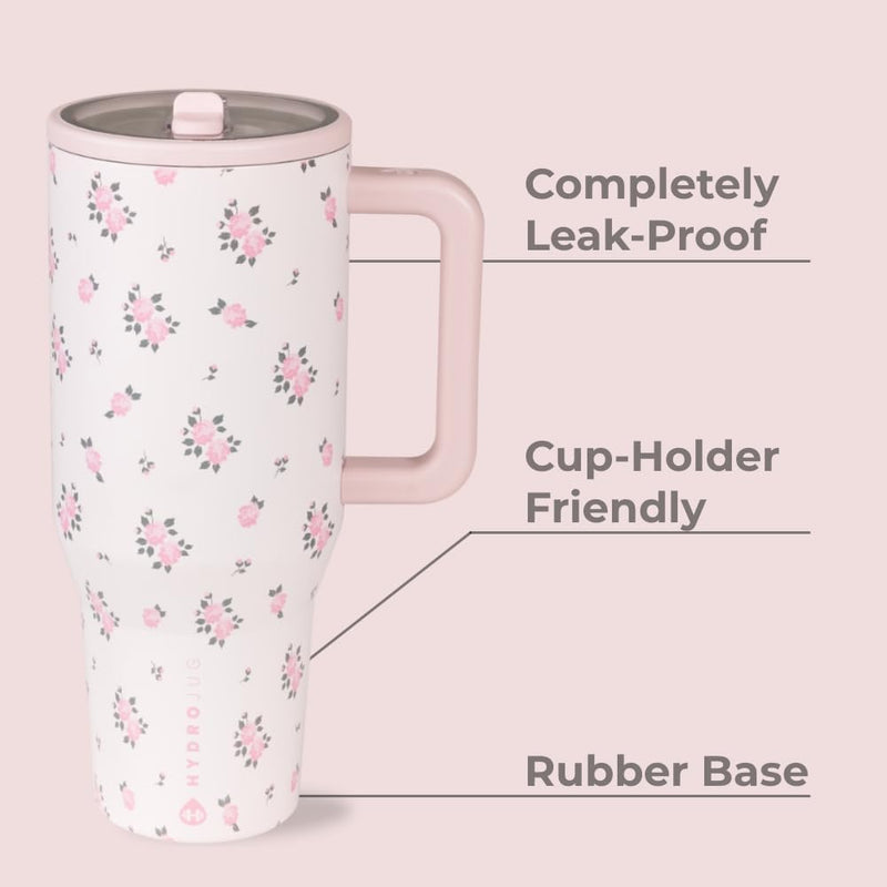 HydroJug Traveler - Modern 40 oz Tumbler with Handle & Simple Flip Straw - Car Cup Holder Friendly, Leak Resistant Water Bottle-Reusable Insulated Stainless Steel & Rubber Base - Gifts for Women & Men