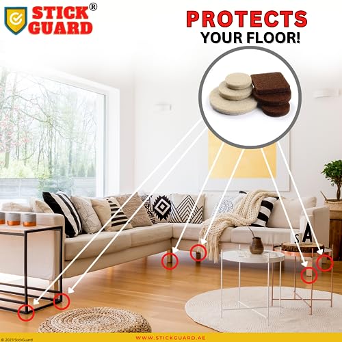 StickGuard Felt Furniture Pads, Self Adhesive Furniture Pads, 145 PCS Premium Felt Pads for Furniture Legs, Scratch Resistant Wood Floor Protectors for Hardwood and Laminate (145 PCS Brown & Beige)