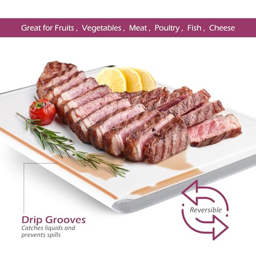 Belwares Large Cutting Boards for Kitchen - Dishwasher Safe Non-Slip Cutting Boards with Juice Grooves, Easy Grip Handles - Large and Thick Chopping Board Grey