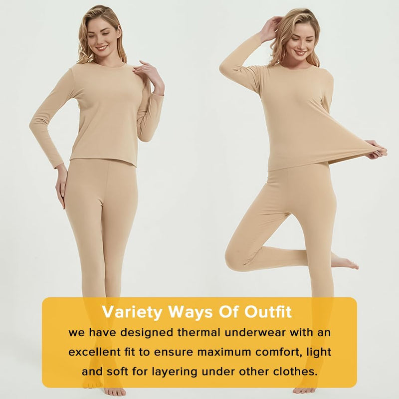 Women Thermal Underwear Set,Ladies' Tops and Pants,Thickened with Velvet,Round Neck Thermal Underwear,Soft and Skin Friendly,Suitable For Daily Wear and Outdoor Sports Matching