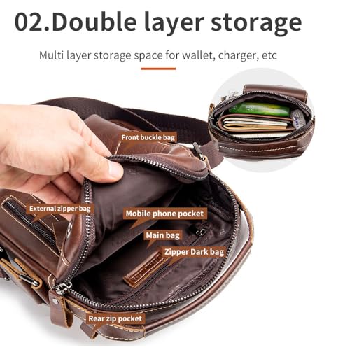Beauenty Leather Messenger Bag for Men, Shoulder Crossbody Bag with Adjustable Straps for Work Business Satchel Travel