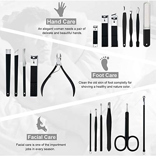 Keiby Citom Professional Nail Clipper Set - 18pcs Stainless Steel Manicure & Pedicure Kit with Case for Travel (Black)