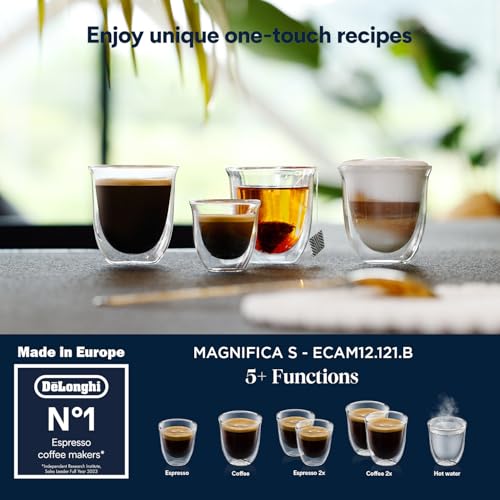 DE'LONGHI Coffee Machine MAGNIFICA S Fully Automatic Bean to Cup Coffee Machine, 5+ Functions, Ideal for Espresso, Americano, Cappuccino, Latte, Macchiato & Many More Coffee Recipes ECAM12.121.B