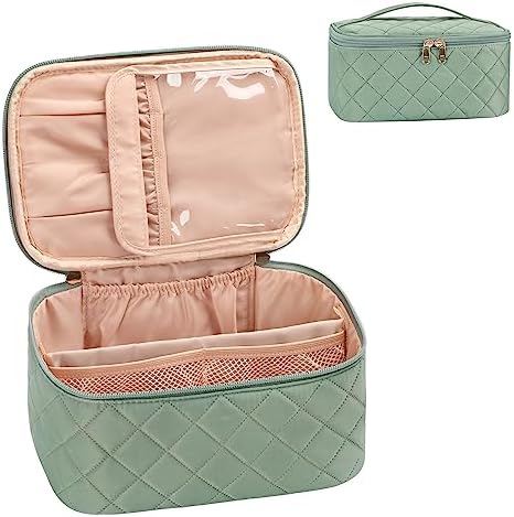 OCHEAL Makeup Bag, Portable Cosmetic Bag, Large Capacity Travel Makeup Case Organizer, Black Makeup Bags For Women Toiletry Bag for Girls Traveling With Handle and Divider