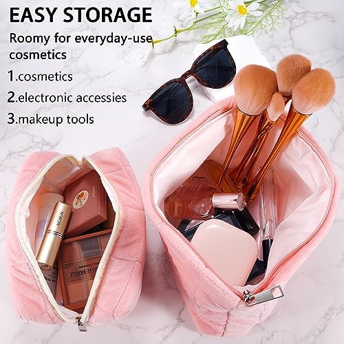 ZLFSRQ 3Pcs Checkered Makeup Bag for Women Large Cosmetic Bag Set Travel Toiletry Bag Makeup Pouch Bag for Purse Pink Zipper Storage Bag Organizer Cute Small Aesthetic Girls Car Essentials Bag