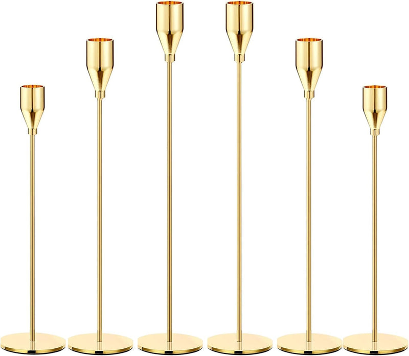 Loiisgy 6Pcs Gold Candle Holders, Tall Candle Holder for Long Candles, Metal Gold Taper Candle Holder for Wedding, Dinning, Party, Decor Centerpieces for Table Manners