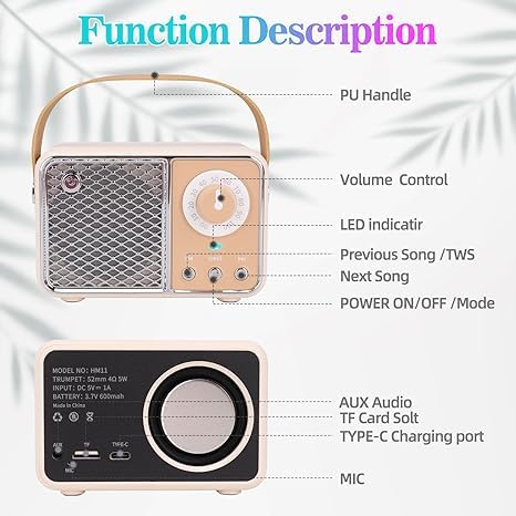 Tazweeq Retro Bluetooth Speaker, Vintage Decor, Portable Small Cute Vintage Speaker, Portable Radio Wireless Decor Speaker, for Office Kitchen Desk Bedroom Outdoor Support TF Card/AUX (Lime)