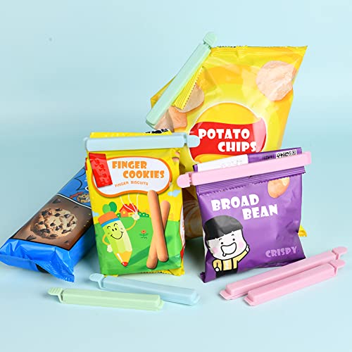 AUAUY 30pcs Bag Clips for Food Storage, Sturdy Food Clips, Reusable Plastic Sealing Bag Clips, Food Bag Clips in 2 Sizes (5.9'',4.72'') & 3 Colors for Keeping Food Fresh, Sealing Packets, Freezer Bags