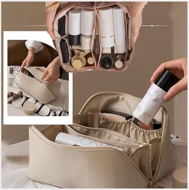 Necomi® Large-Capacity Travel Cosmetic Bag | Leather Makeup Bag | Waterproof Portable Cosmetic Bag | Multifunctional Storage Makeup Bag | Travel Cosmetic Bag (Brown)