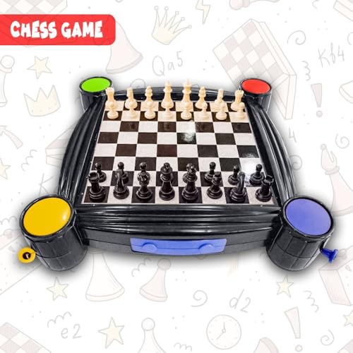 UKR 4 in 1 Family Board Games Set For Kids And Adults Chess Checkers Ludo Snakes and Ladders Compact Travel Set