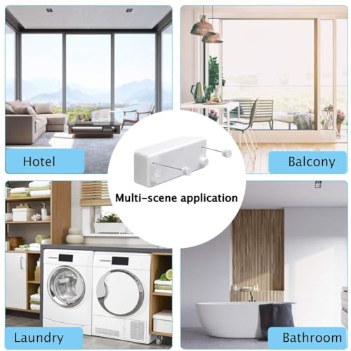 Retractable Clothesline Indoor Outdoor, ABS Case??? Dryer Clothes Line with Adjustable 4.2m Stainless Steel Double Rope, 30kg Load-bearing, Invisible Wall Mounted Laundry Drying Rack (White)