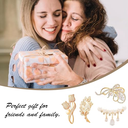 YHCG Brooches for Women, 4 PCS Rhinestone Brooch Pins Vintage Style Dress Pin Elegant Decorative Broches Scarves Shawl Clip Dress Hat Accessories