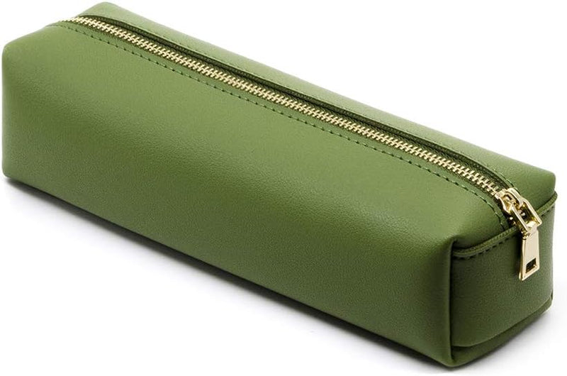 Portable PU Pencil Case, Triangle Stationery Bag Pencil Pouch Cosmetic Organizer Bag for Men and Women, Black, Black, Triangle - Green