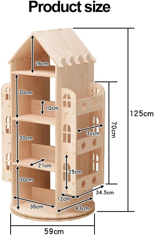 COFOEE Rotating Bookshelf - 360 Display Floor Standing Bookcase Storage Rack for Children, Wooden Organizer Stand for Kids with Bookcase Storage and Display Case