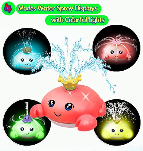 SYOSI Bath Toys for Toddlers, Spray Water Baby Bath Toy, Light Up Sprinkler Bathtub Toys, Swimming Pool Bathroom Shower Water Toy for Infant Kids Boys Girls Age 3 4 5 6 Years Old Crab Red