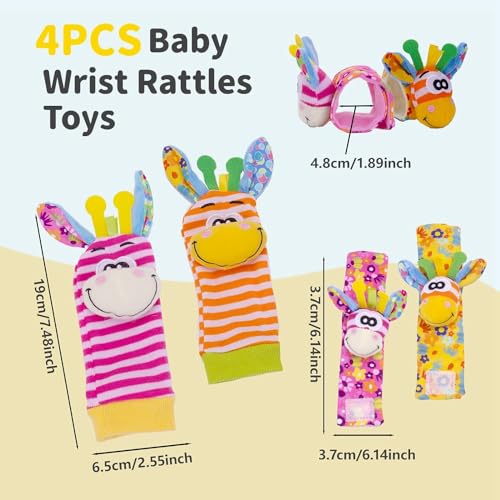 YLMKDE Wrist Rattles and Socks Set - Soft Sensory Toys for Babies, Cartoon Animal Early Development Toy - Shower Gift for Newborn Infant Boy Girl 0 to 3 Years Old