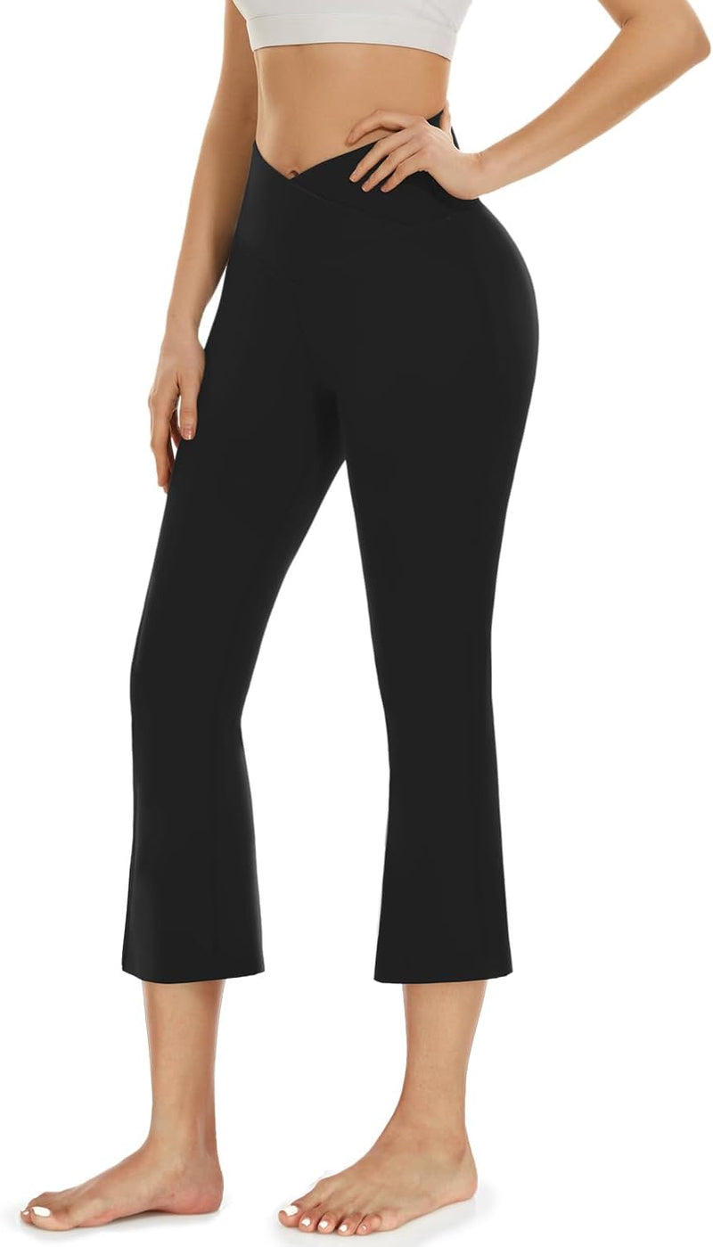 Aoliks Crossover Flare Leggings for Women,High Waisted Bootcut Yoga Pants Workout Bell Bottom Leggings