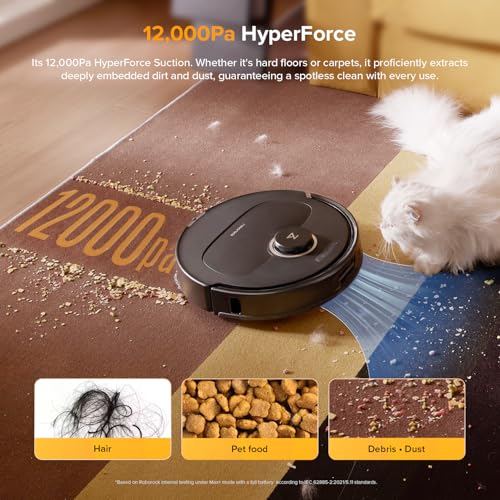 roborock Qrevo 5AE black Robot Vacuum Cleaner, 12000Pa Suction, Dual Anti-Tangle Brushes, Smart Obstacle Avoidance, Dual Liftable Spinning Mops, Auto Mop Washing,Self Drying, Self-Emptying & Refilling