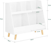 Book Shelf Kids Bookshelf Toy Storage Children's Bookcase Toddler Toys Organizer with 5 Compartments Storage Bookstand Display for Kid's Room,Playroom,Nursery,Library,KMB19-W - white