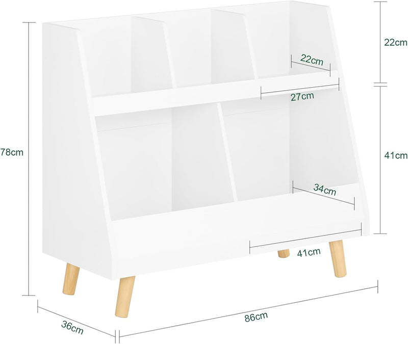 Book Shelf Kids Bookshelf Toy Storage Children's Bookcase Toddler Toys Organizer with 5 Compartments Storage Bookstand Display for Kid's Room,Playroom,Nursery,Library,KMB19-W - white