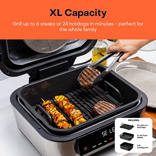 Nutricook Smart Indoor Grill & Air Fryer XL 8.5 Liters, , with Built in Thermometer,Grill,Air Fry,Roast,Bake,Dehydrate & Reheat, Black/SS, 1760 Watts, AFG960, 2 Years limited Warranty
