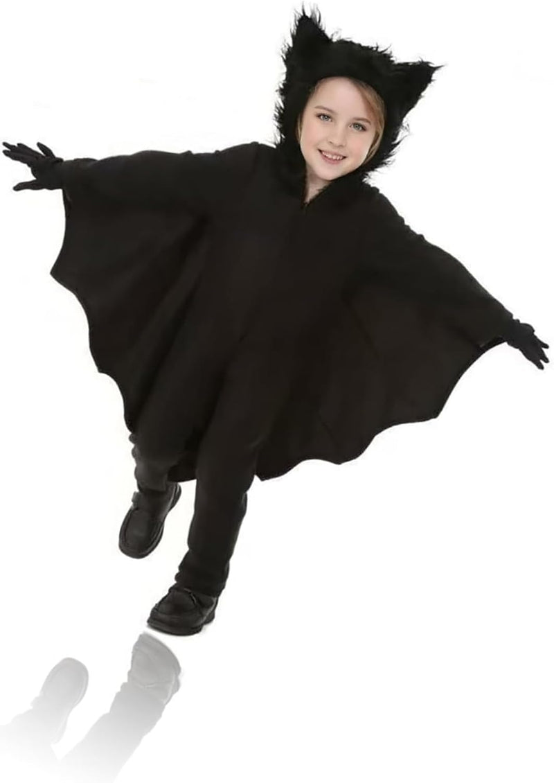 Sweet seven Bat Costume for Kids - Halloween Vampire Bat Hoodie Jumpsuit with Gloves, Cosplay Party Bodysuit Role Play M Size is Suitable for 78 Years Old, 115125cm