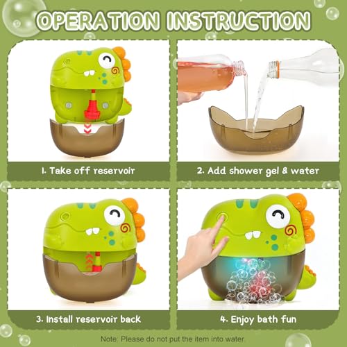 NALACAL Bath Bubble Machine - Baby Dinosaurs Bath Toys Automatic Bubble Maker with Music Bath Toys for the Bathtub Babies Toddler Boys Girls, Bubble Maker for Bath, Gift for Toddler Boys Girls (250mL)