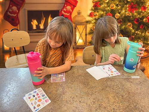 mininoo Kids Water Bottle for School, 16oz Stainless Steel Insulated Water Bottle Kids with Straw Lid for Girls, Boys (Purple/Pink)