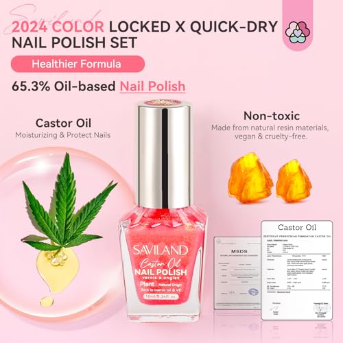 SAVILAND 6pcs Ombre Nail Polish Sets: Charm Pink Blue Gold Purple Ombre Summer Nail Polish Colors Air Quick Dry Nail Polish Plant-base Castor Oil Natural Nail Polish Sets for Women Gift Home Manicure