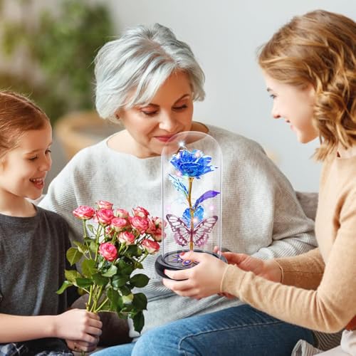 Mothers Day Rose Gifts for Mom, Galaxy Glass Rose Forever Eternal Crystal Flower Light Up Rose in Glass Motherâ€™s Day Birthday Gifts for Women Mom Wife Grandma Daughter Colorful