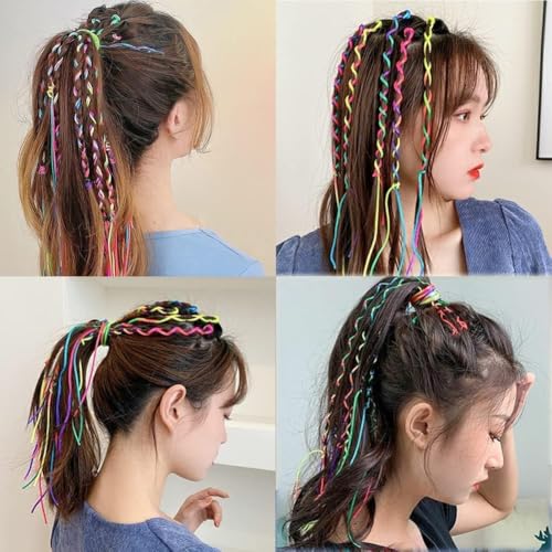TERRIFI 116 Pcs Rainbow Hair Wraps for Braids & Dreadlocks, Elastic DIY Hair Accessories for African Girls, Colorful Gradient Ponytail Ties & Hair Extensions