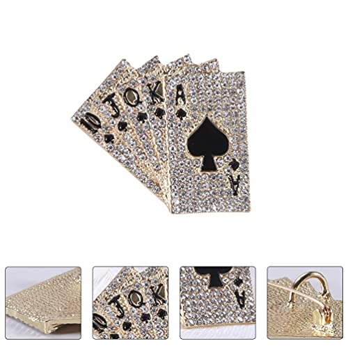 Happyyami Wedding Décor Poker Playing Brooch Pin Suit Enamel Lapel Pin Crystal Rhinestone Brooch Novelty Clothing Brooch Clothes Accessories Las Vegas Party Favors Golden Wedding Decor, 4x3.7cm
