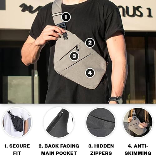 Crossbody Sling Bag, Body Chest Shoulder Bag for Men Women Casual Shoulder Backpack Bag, Anti-Theft Chest Casual Travel Daypack with Hidden Zipper, Slim Sling Bag for Men Women (Gray)