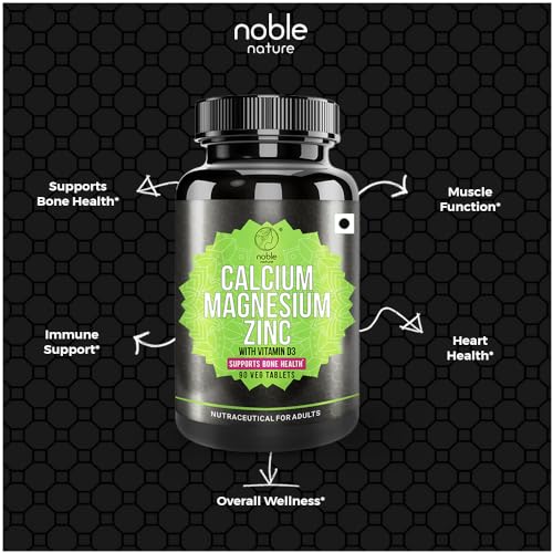 Noble Nature Calcium Magnesium Zinc with Vitamin D3 - Essential Mineral Supplement, 90 Tablets - Promotes Bone Health and Immune Support