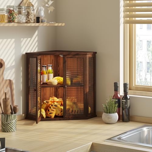 Aycarzcy Corner Bread Box for Kitchen Countertop, Large Wood Bread Storage Container Breadbox for Homemade Bread (Brown)