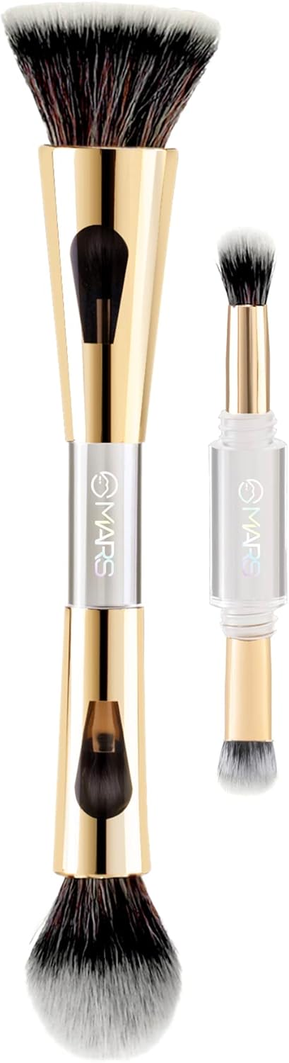 MARS 4-in-1 Travel Brush Set - Soft Synthetic Bristles - Foundation, Powder, Eyeshadow Blending & Flat Brushes