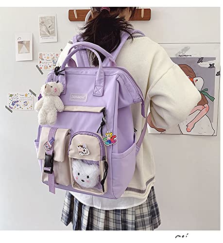 zyxddd Kawaii Backpack with Kawaii Pin and Accessories Cute Kawaii Backpack for School Bag Kawaii Girl Backpack Cute (Purple)