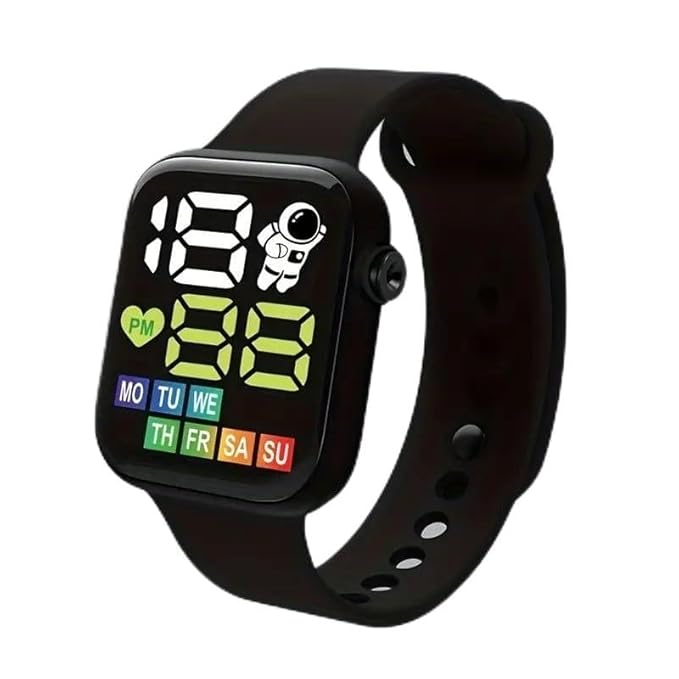 LED Space Explorer Watch - Luminous, Week Display Digital Electronic Timepiece for Young People- Color Black