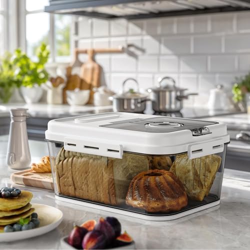 Bread Box For Kitchen Countertop, Airtight Bread Storage Container, Time Recording Bread Keeper with Lid,Bread Storage For Homemade Breads, Toast, And Cookies, White Bread Holder