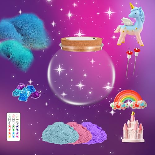 VUCATIN Unicorns Terrarium Gifts for Kids Girls, DIY Light-Up Terrarium Craft Kit, Ages 4-12, Not Foldable