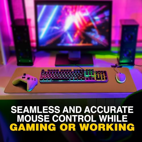 Abarcy Dual-Sided Leather Mouse Pad - 2XL Waterproof Desk Mat, 80x40 cm, Non-Slip, Stitched Edges, Multi-Use, Gaming & Office Mousepad - Brown & Grey, Portable, Ergonomic Design for Smooth Movement